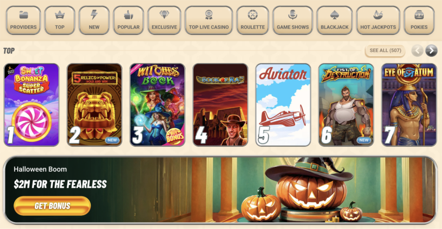 Vegasino Casino game lobby